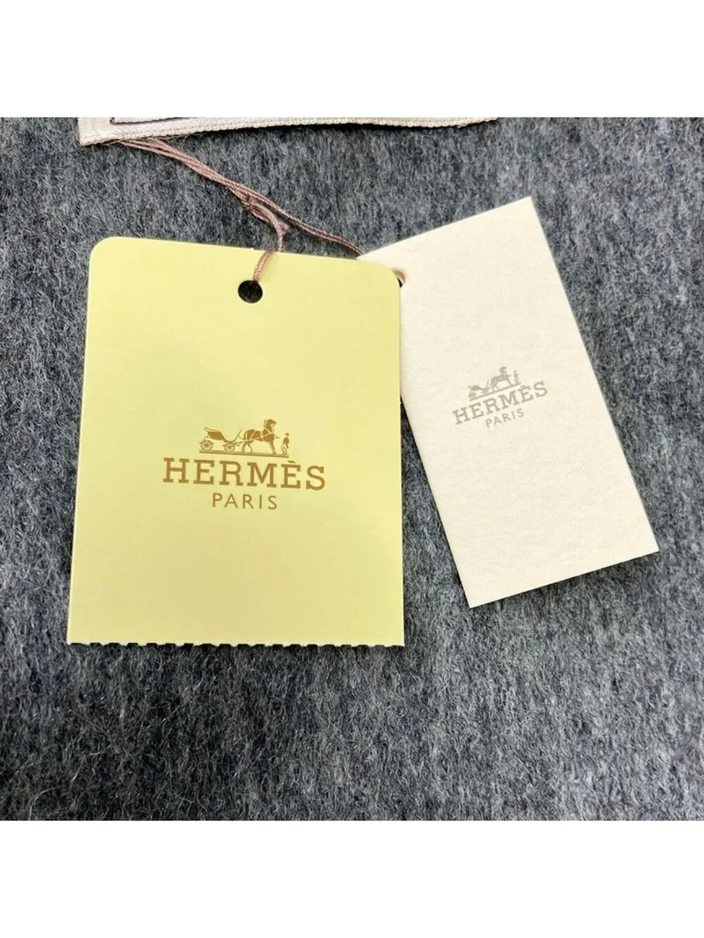 Hermes Scarf Uni Brodet Gray Logo Embroidery Fringe Cashmere - Picture 4 of 5